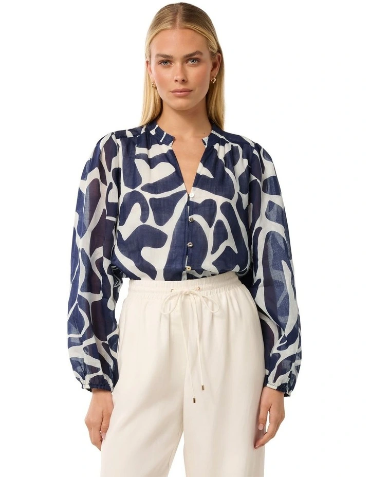 Adaline Ramie Blouse in Navy Blue image 1