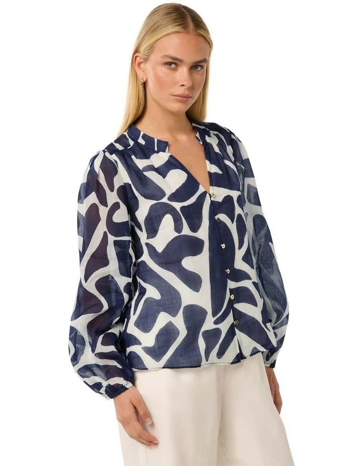 Adaline Ramie Blouse in Navy Blue image 3
