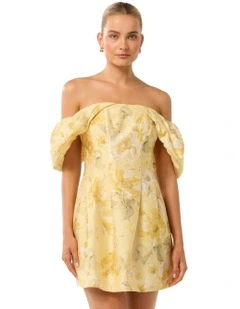 Jacquie Off Shoulder Mini Dress in Gold