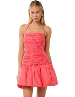 Kaia Ruched Bubble Hem Mini Dress in Coral Paradise