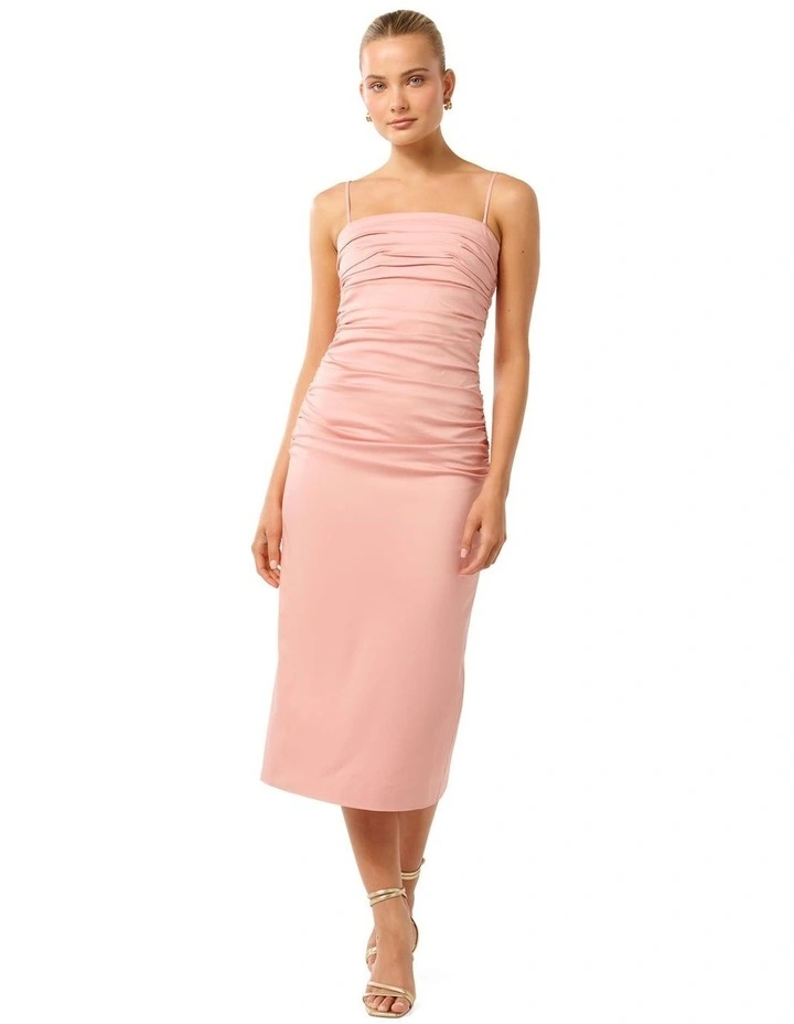 Adina Gathered Midi Dress in Pink image 1