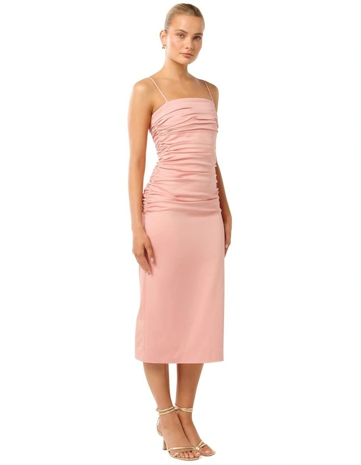 Adina Gathered Midi Dress in Pink image 3