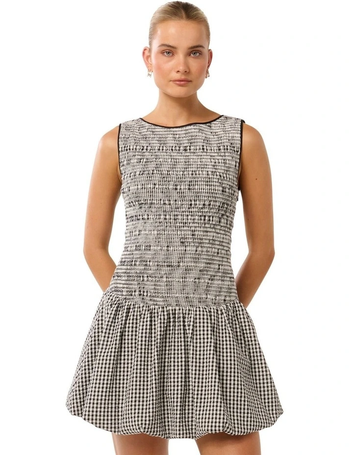 Lily Bubble Hem Tie Back Mini Dress in Black/White image 1