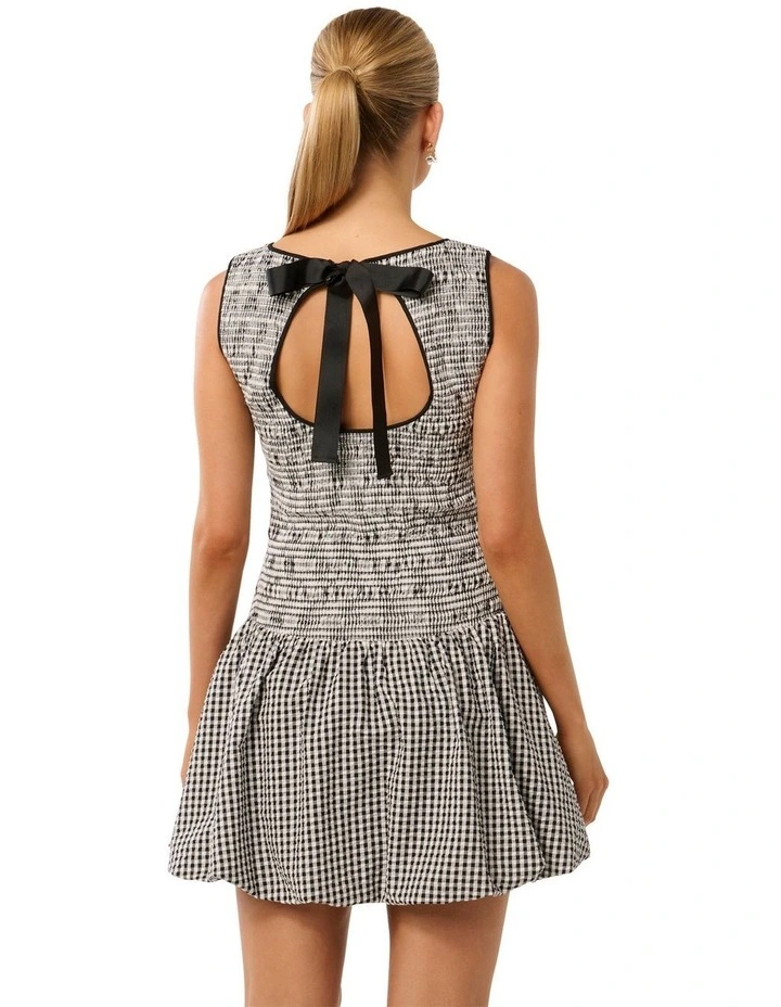 Lily Bubble Hem Tie Back Mini Dress in Black/White image 2