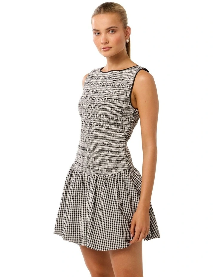 Lily Bubble Hem Tie Back Mini Dress in Black/White image 3