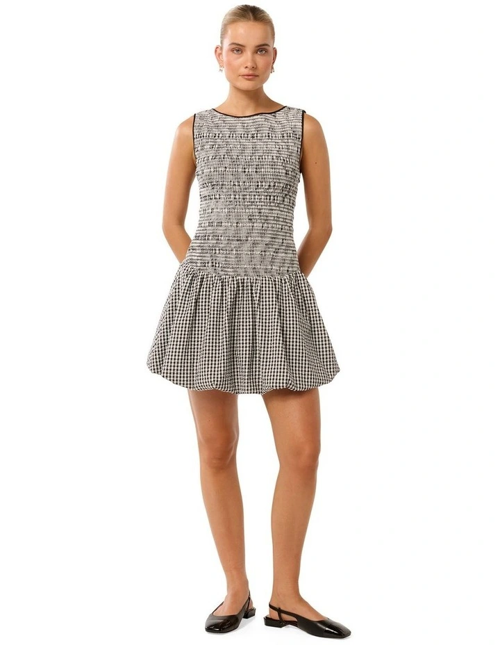 Lily Bubble Hem Tie Back Mini Dress in Black/White image 5