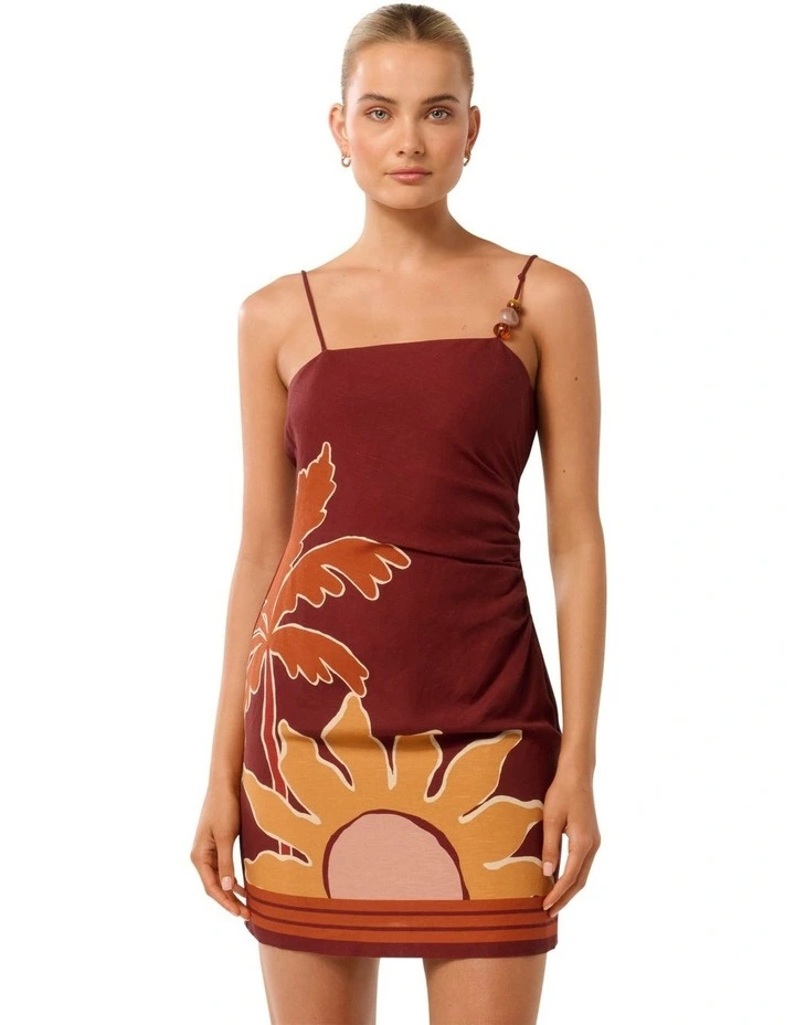 Kyla Beaded Tie Back Linen Mini Dress in Dark Rio Tropical image 1