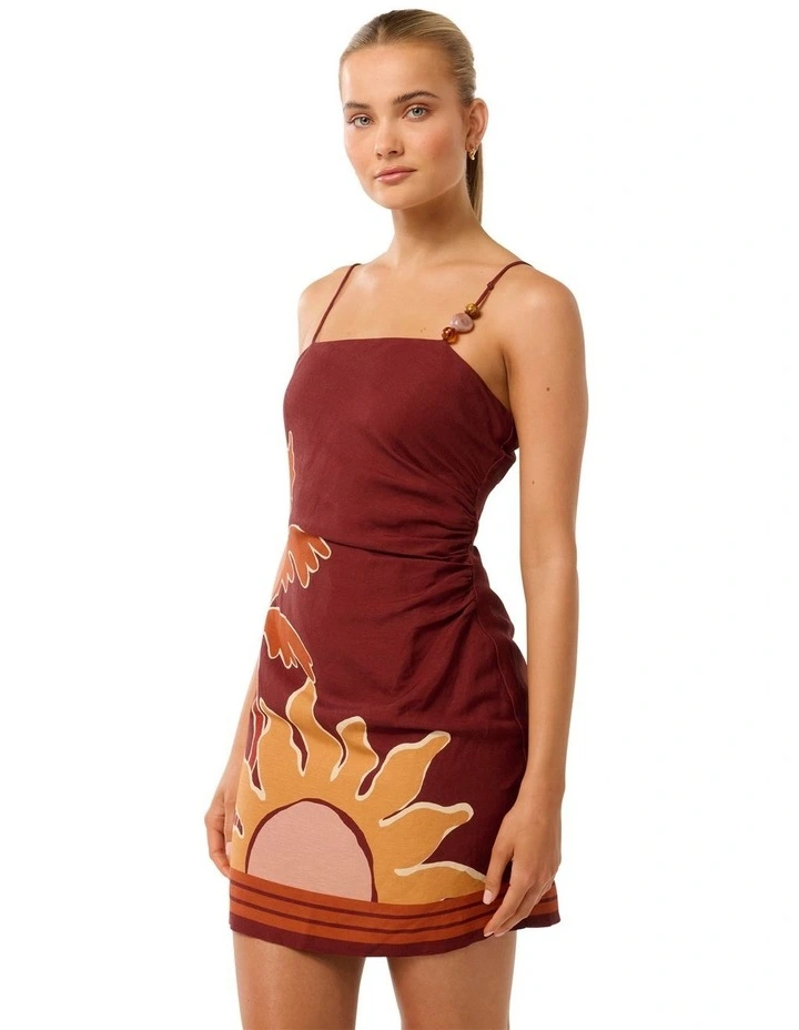 Kyla Beaded Tie Back Linen Mini Dress in Dark Rio Tropical image 3