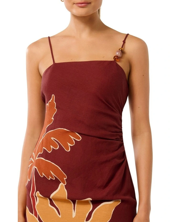 Kyla Beaded Tie Back Linen Mini Dress in Dark Rio Tropical image 4