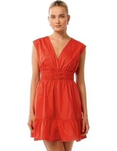 Alby Tie Front Cotton Mini Dress in Red