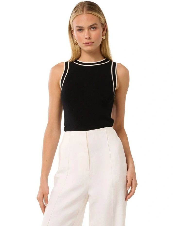 Chelsea Tipped Knit Tank Top in Black image 1