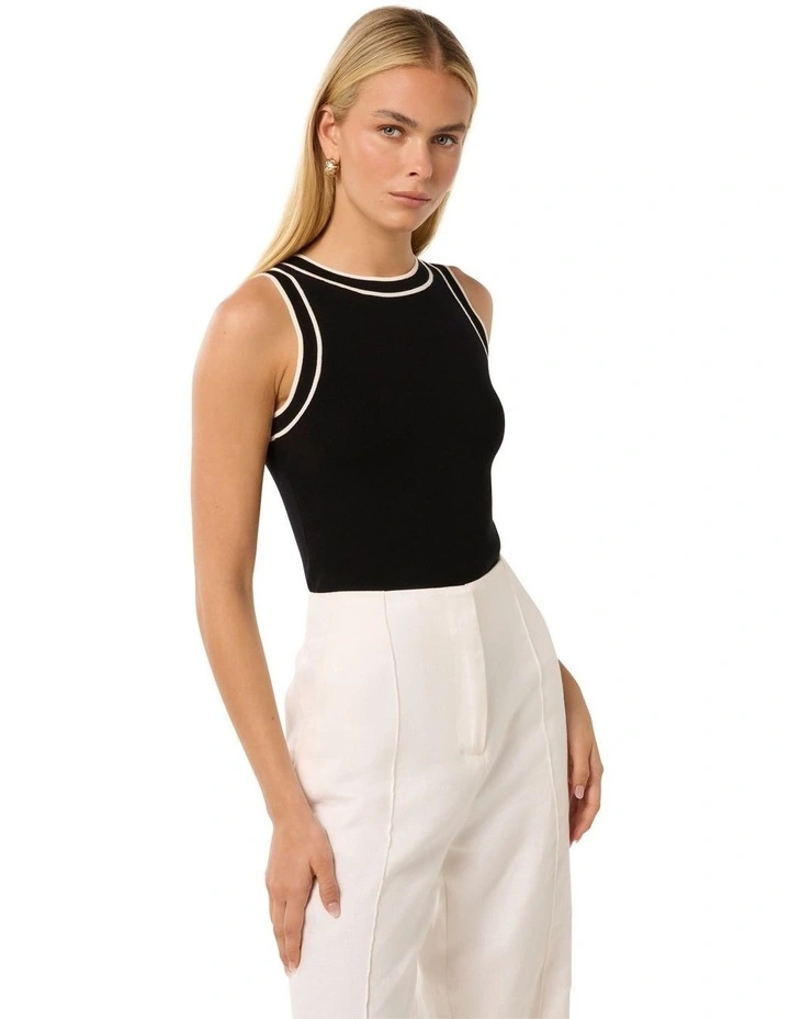 Chelsea Tipped Knit Tank Top in Black image 3