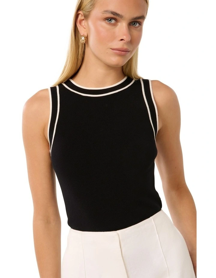Chelsea Tipped Knit Tank Top in Black image 4