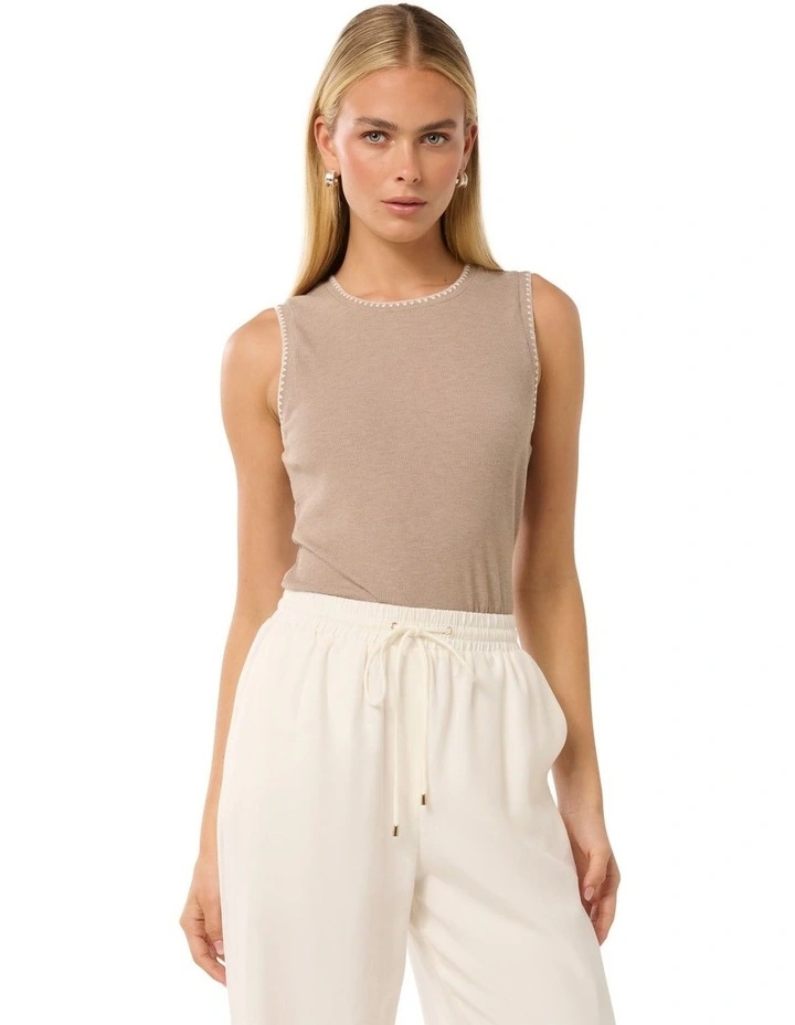 Eliana Stitch Detail Tank Top in Beige image 1