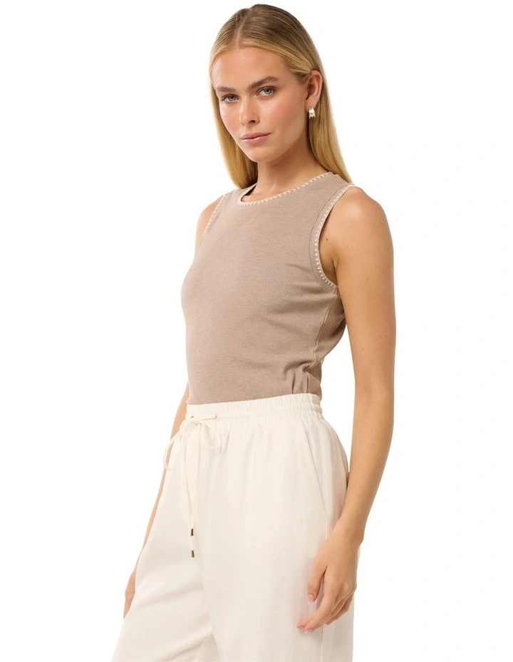 Eliana Stitch Detail Tank Top in Beige image 3