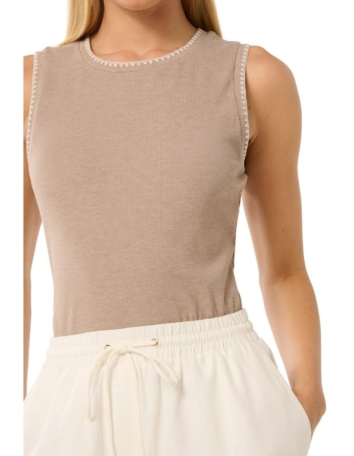 Eliana Stitch Detail Tank Top in Beige image 4