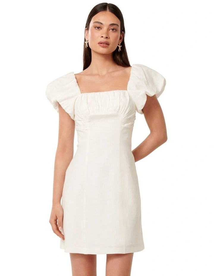 Aspen Ruched Mini Dress in White image 1