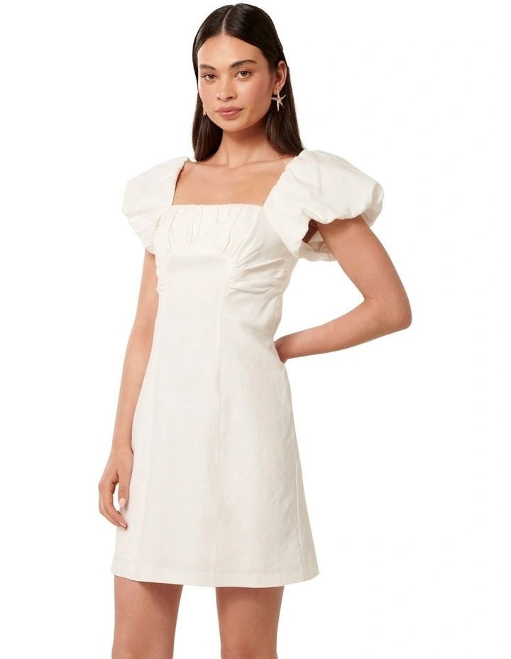 Aspen Ruched Mini Dress in White image 3