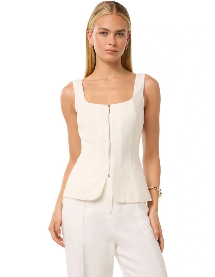 Collins Zip Through Tank Top in White image 1