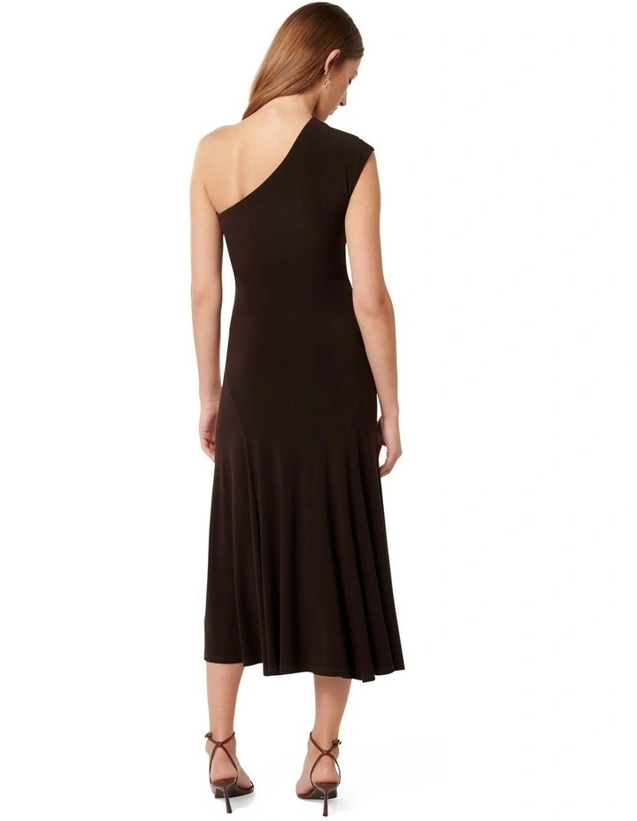 London One Shoulder Midi Dress in Brown image 2