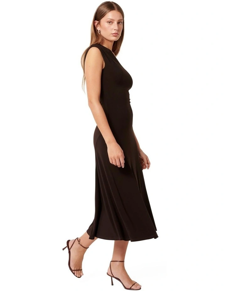 London One Shoulder Midi Dress in Brown image 3