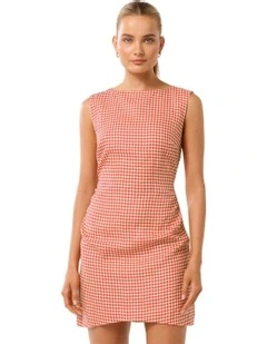 Arianna Linen Ruched Waist Mini Dress in Red