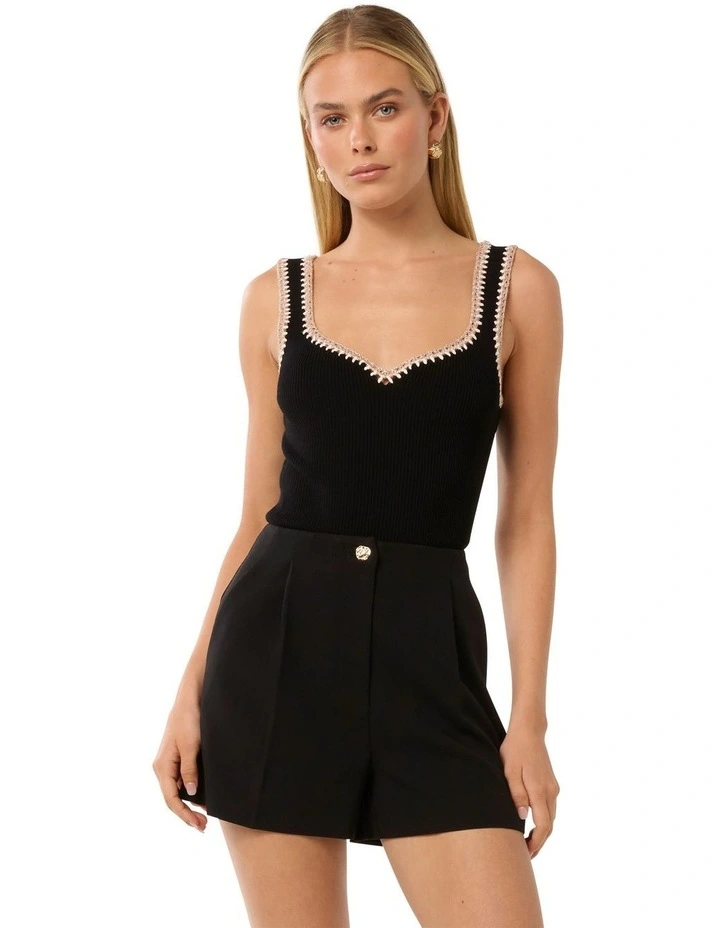 Sofia Crochet Trim Knit Tank Top in Black image 1