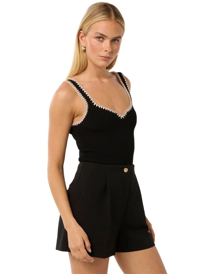 Sofia Crochet Trim Knit Tank Top in Black image 3