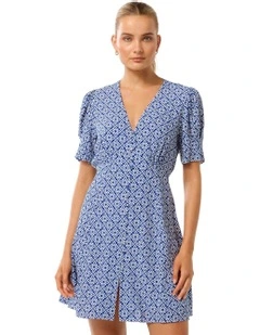 Saffron Printed Mini Sun Dress in Blue