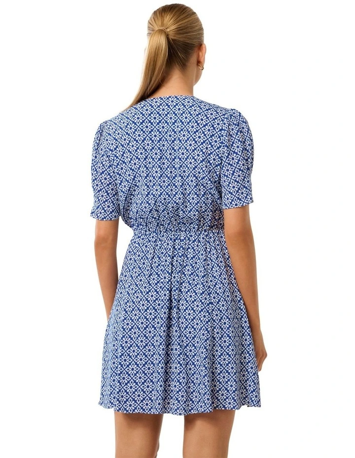 Saffron Printed Mini Sun Dress in Blue image 2