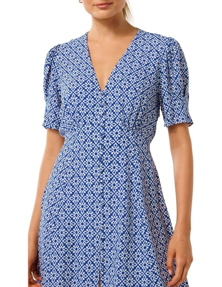 Saffron Printed Mini Sun Dress in Blue image 4