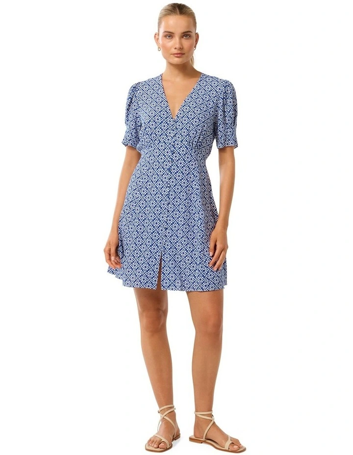 Saffron Printed Mini Sun Dress in Blue image 5