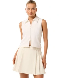 Vienna Zip Detail Collar Top in White