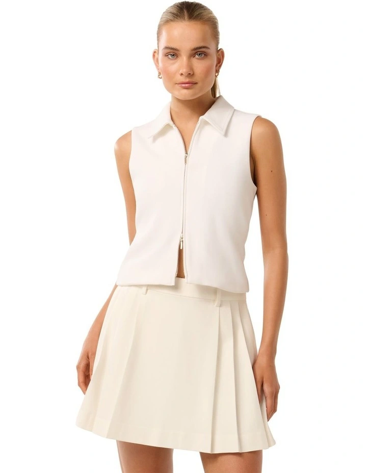 Vienna Zip Detail Collar Top in White image 1