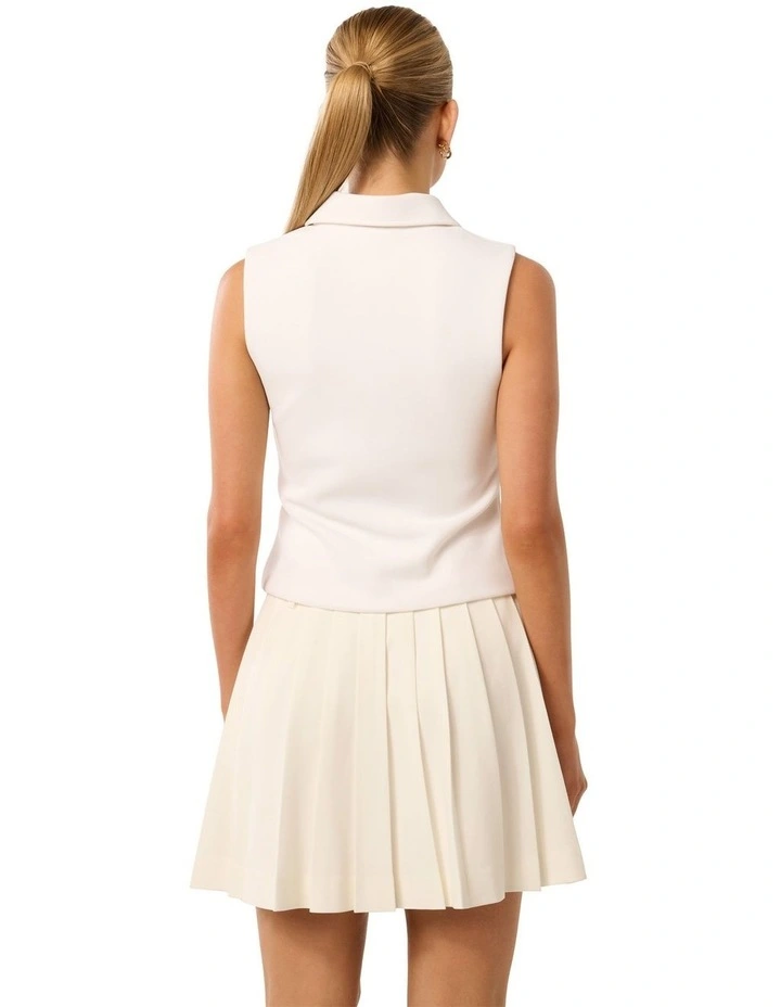 Vienna Zip Detail Collar Top in White image 2
