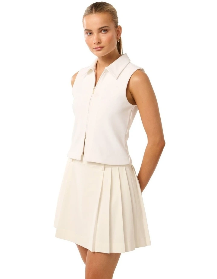 Vienna Zip Detail Collar Top in White image 3
