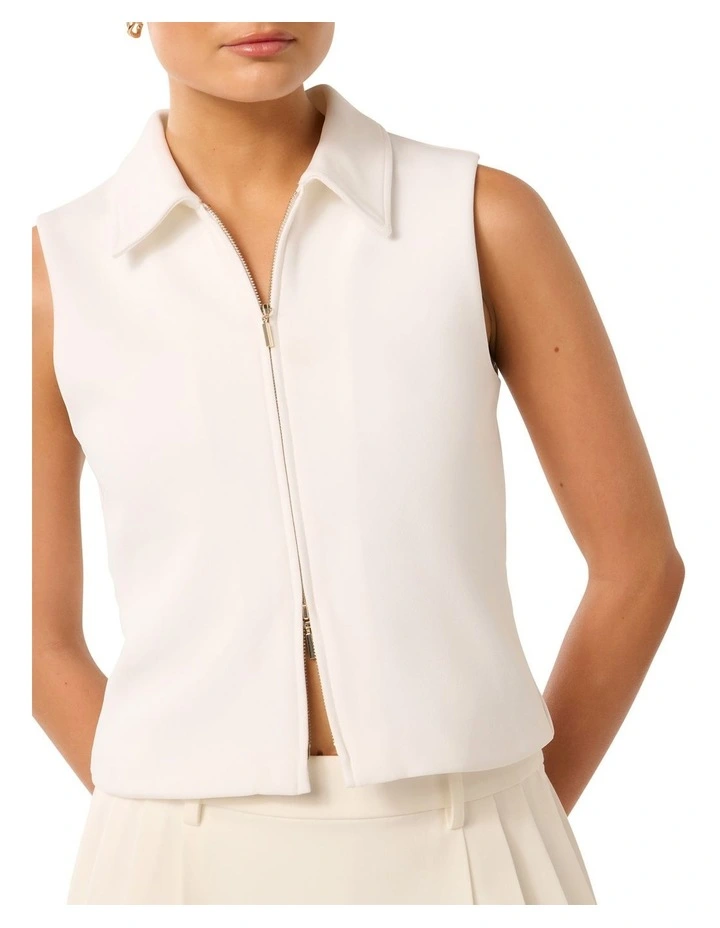 Vienna Zip Detail Collar Top in White image 4