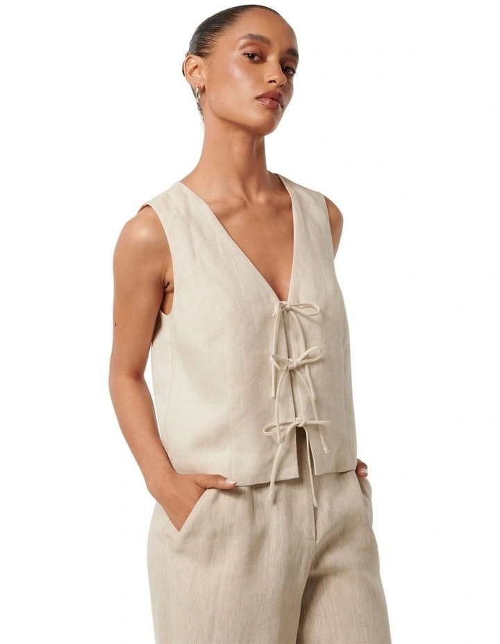 Erin Tie Front Waistcoat in Cream image 3