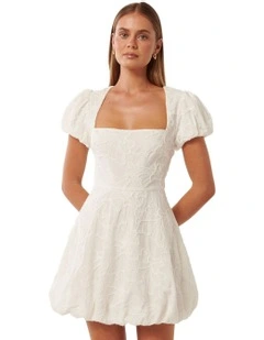 Maeve Bubble Hem Broderie Mini Dress in White