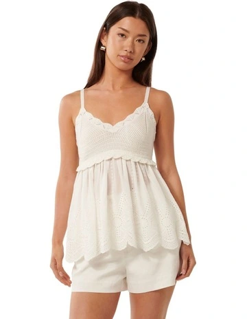 April Woven Mixed Knit Tank Top in White