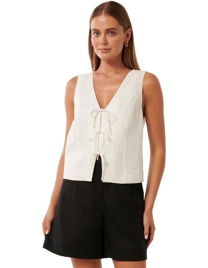 Erin Tie Front Waistcoat in White image 1