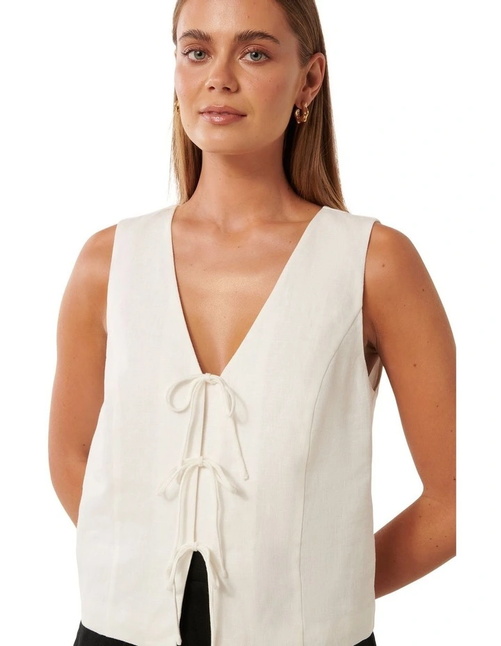 Erin Tie Front Waistcoat in White image 4