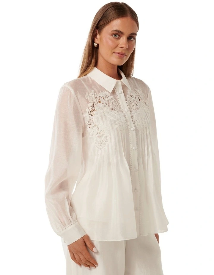 Azura Embroidered Shirt in Porcelain image 3