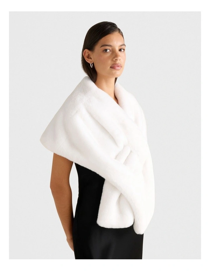 Felicity Faux Fur Wrap in White image 3