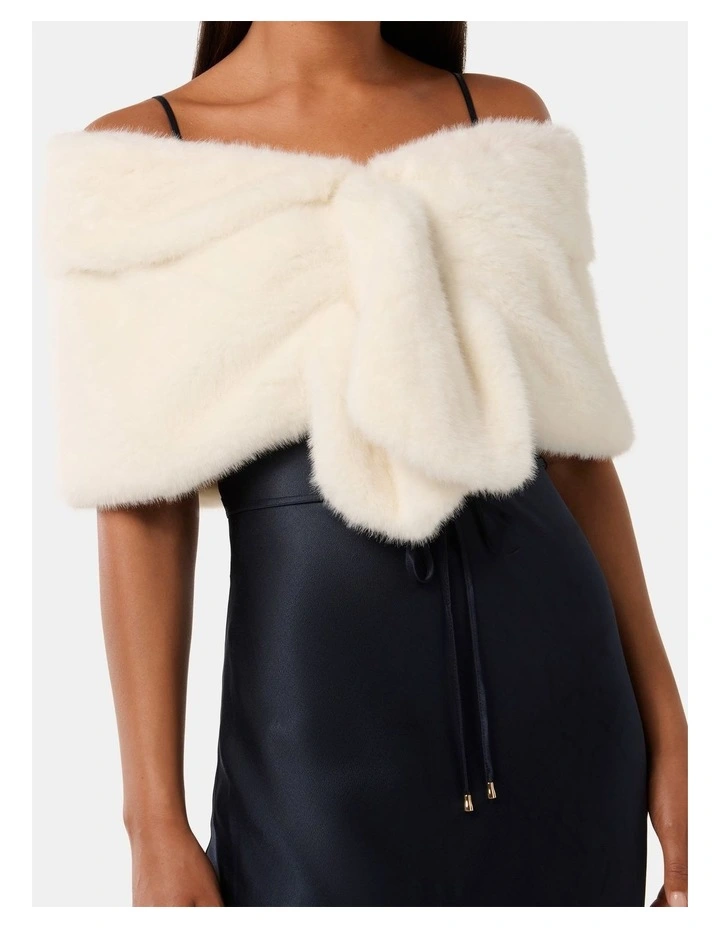 Felicity Faux Fur Wrap in White image 4