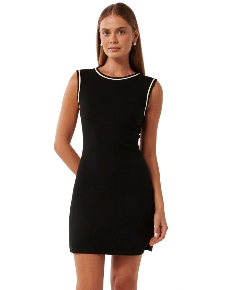 Tora Tipped Jersey Mini Dress in Black image 1