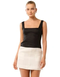 Cassie Contrast Linen Mini Dress in Black