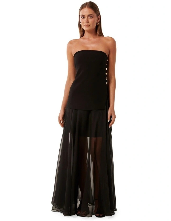 Bianca Button Side Strapless Top in Black image 1