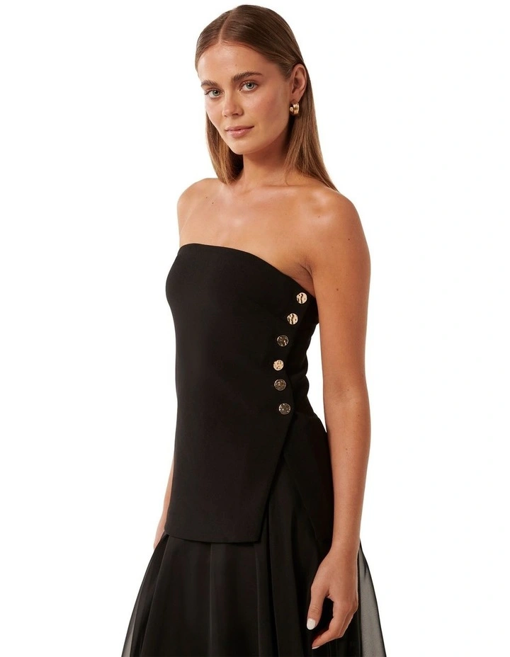 Bianca Button Side Strapless Top in Black image 3