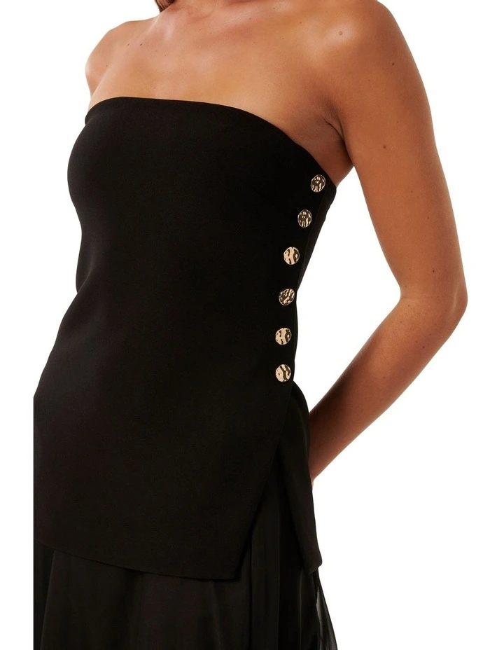 Bianca Button Side Strapless Top in Black image 4